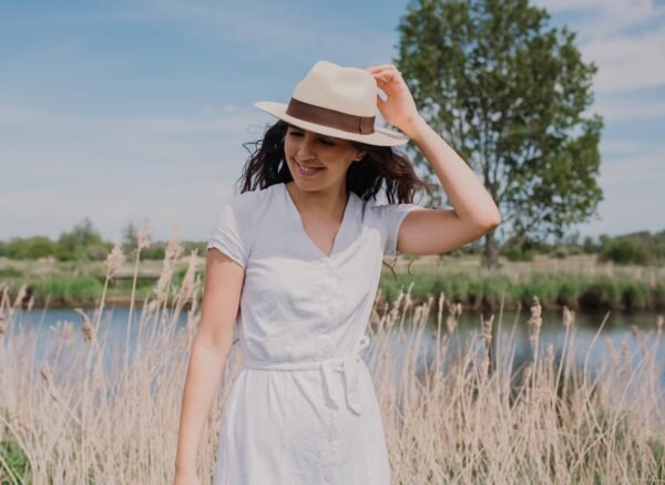 Handmade Unisex Fedora Panama Hat – Natural Straw with Brown Ribbon - Image 2