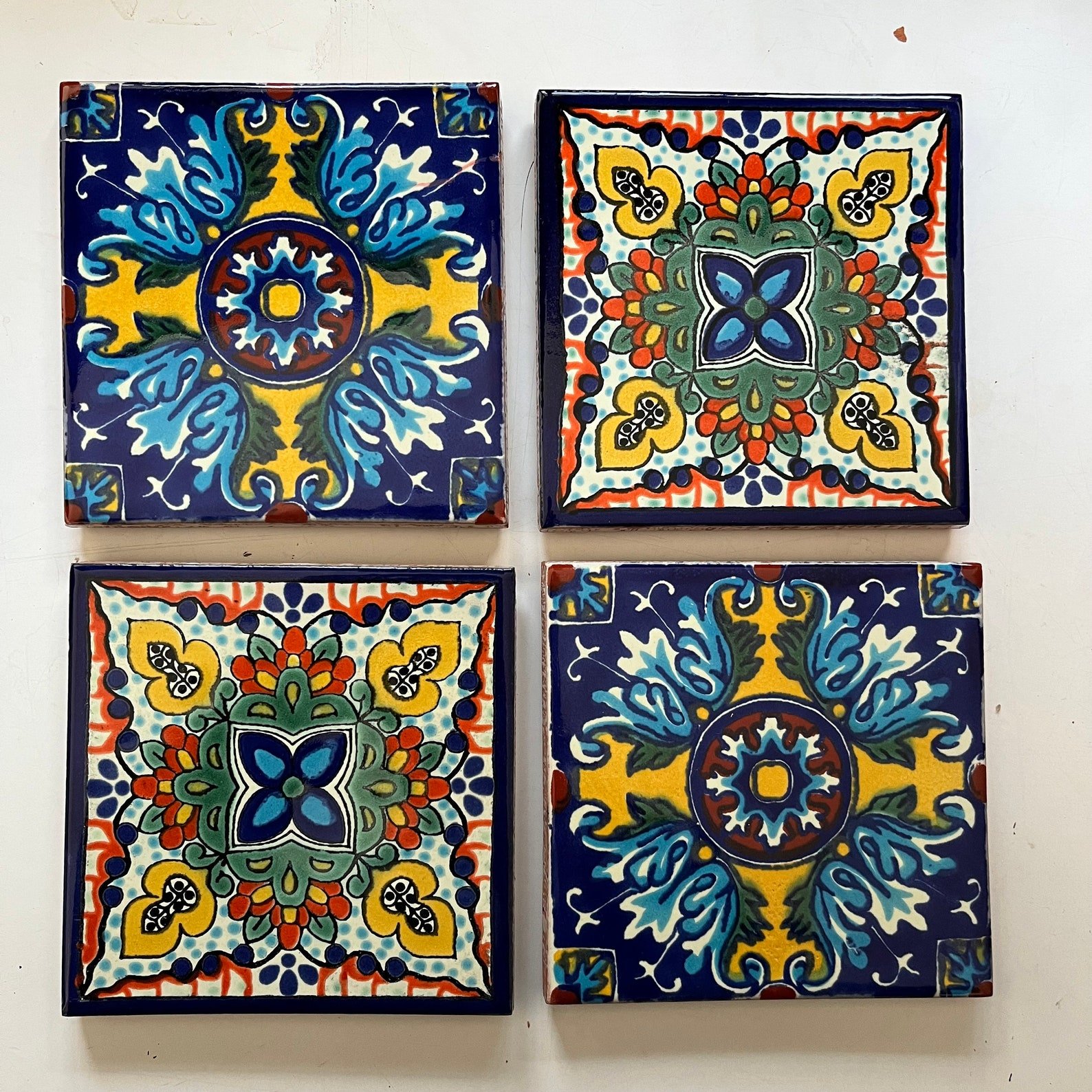 Handmade Set of 4 Mexican Ceramic Tile Coasters